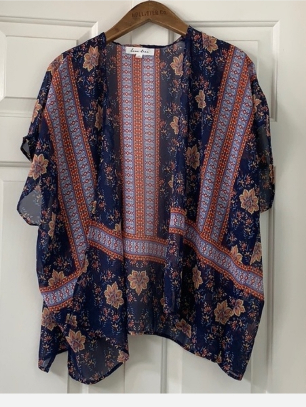 Love Tree Navy Floral Lightweight Kimono | Boho Throw Over | Size M